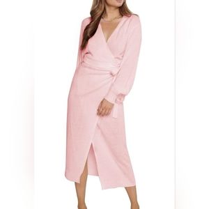 Women's Pink Wrap Midi Dress
